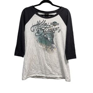 Harley Davidson MADE IN USA Wild West Lubbock TX Eagle Raglan Baseball TShirt XL